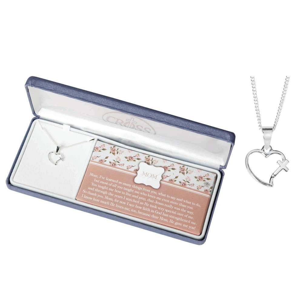 Mom God Gave Me You Open Heart and Cross Necklace in Deluxe Gift Box with Poem